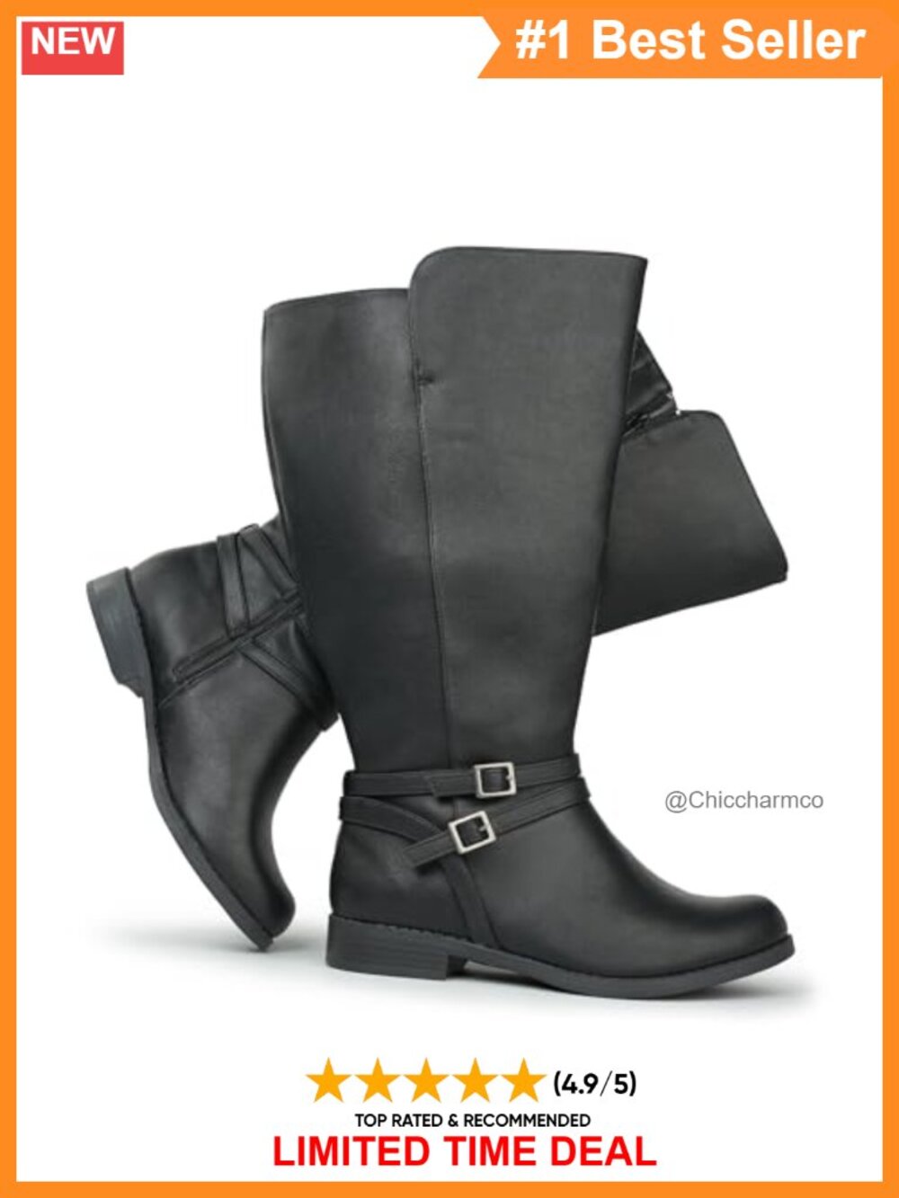 Women's Extra Wide Calf Knee High Riding Boots Synthetic Zip Buckle